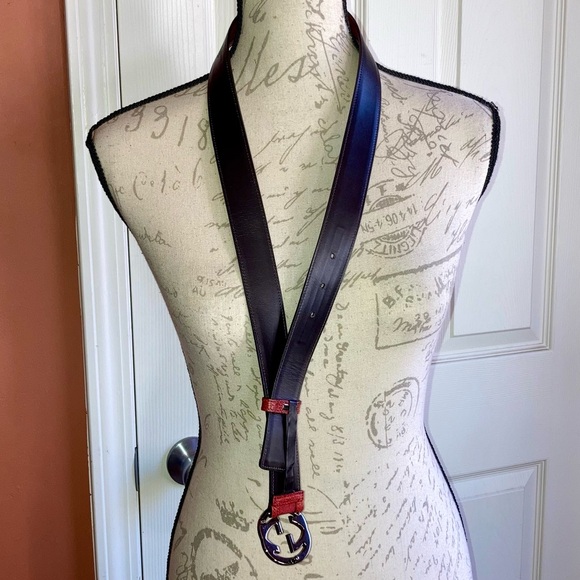 Authentic Gucci 2010s Interlocking GG Buckle Embroidered Leather Belt Red Womens - Picture 9 of 13